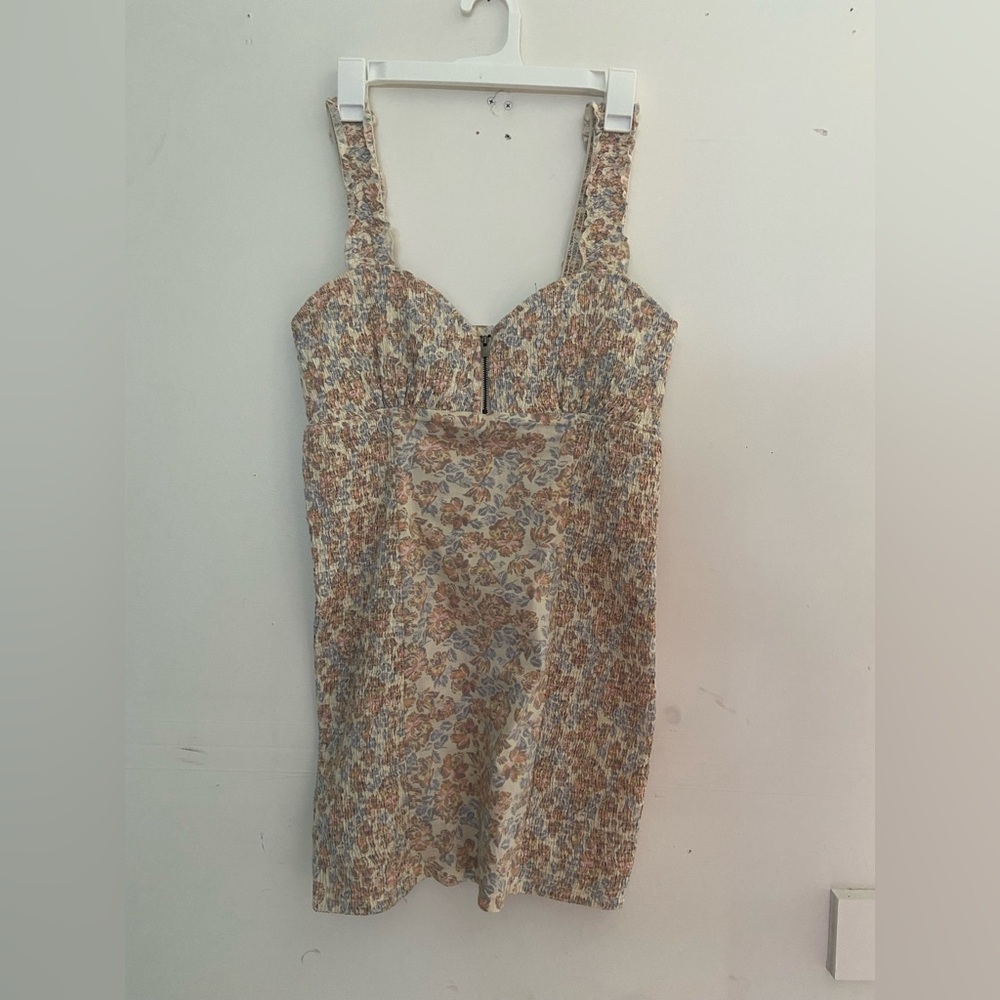 Free People Floral Mini Dress - Cream and Brown